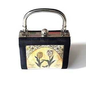Y2K black satin floral mini bag